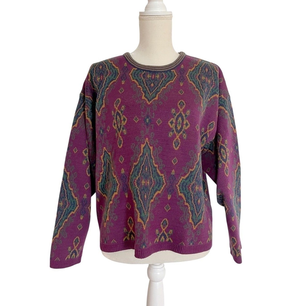 VTG Potomac Collection Womens‎ Purple Southwestern Knit Sweater L Gothic Boho
